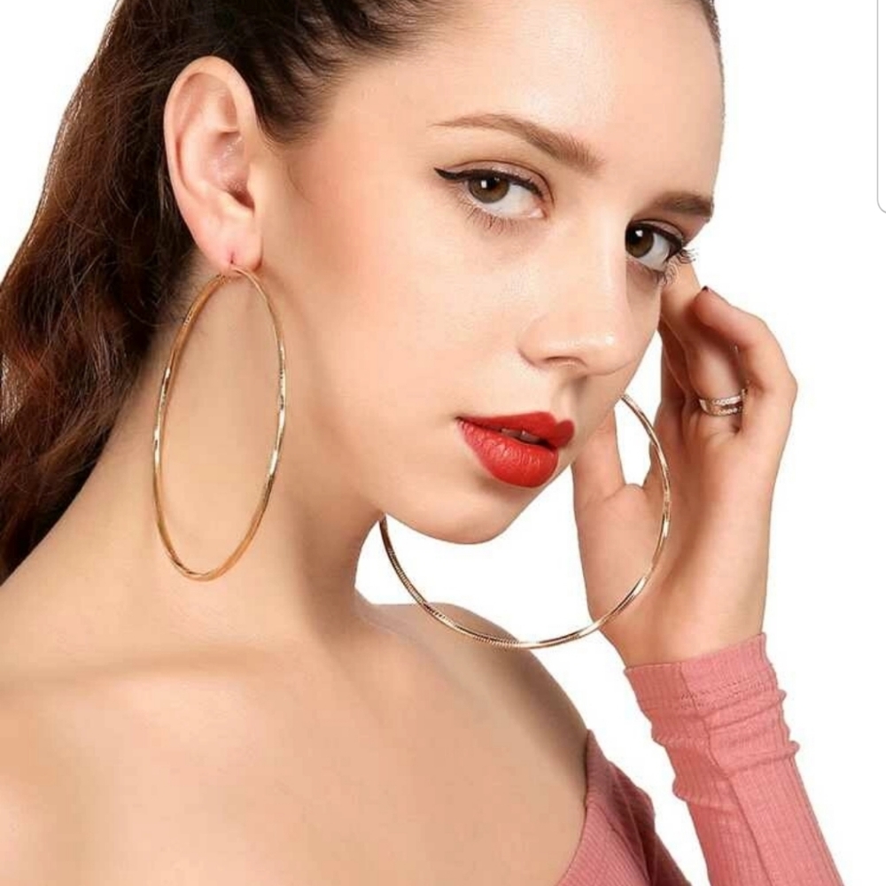 New glamorous round gold hoop earrings - Picture 5 of 5